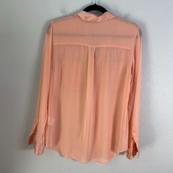 Equipment Femme Womens Large Peach 100% Silk Button Up Sheer Blouse Shirt - Picture 9 of 10